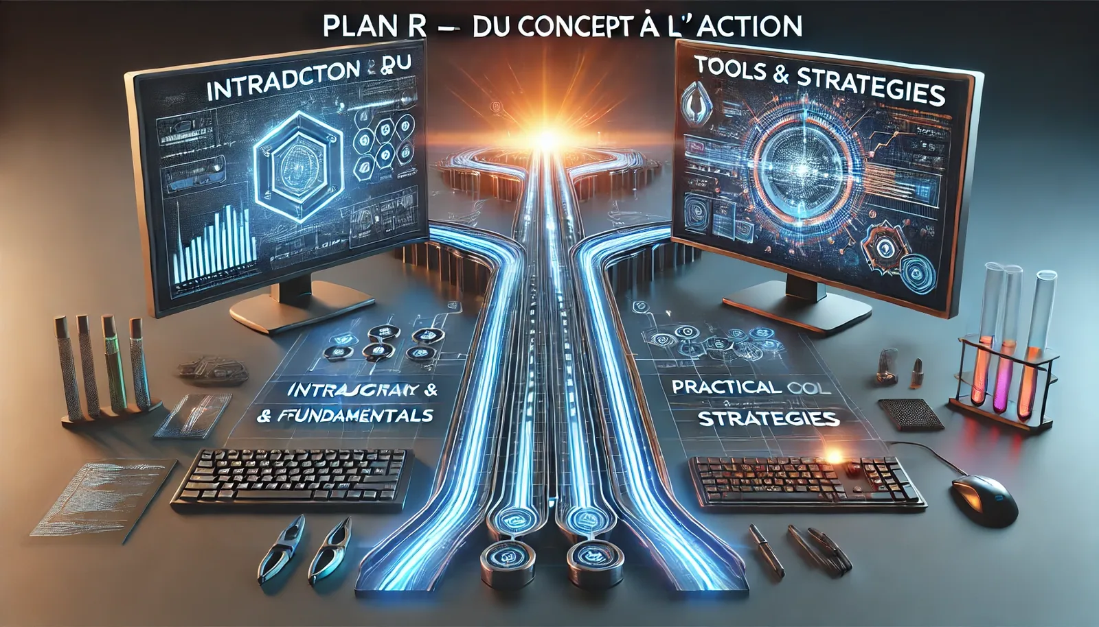 Deux écrans côte à côte, « du concept à l’action », reliant fondamentaux et stratégies pratiques.