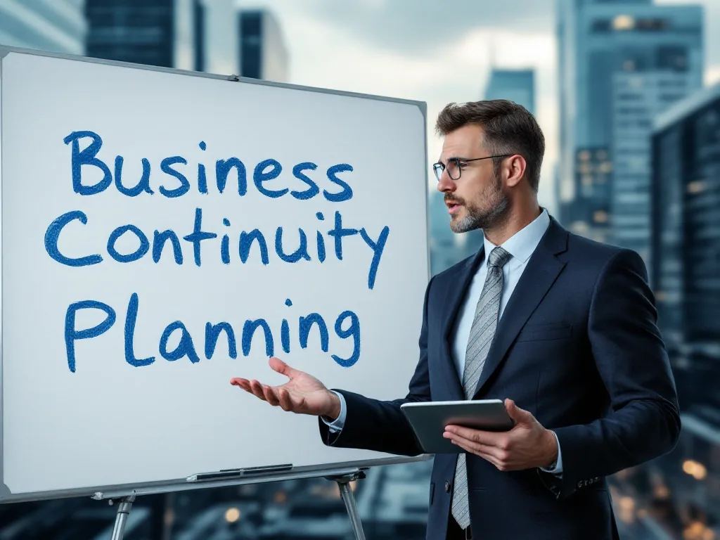 Un intervenant présentant devant un tableau portant la mention « Business Continuity Planning ».