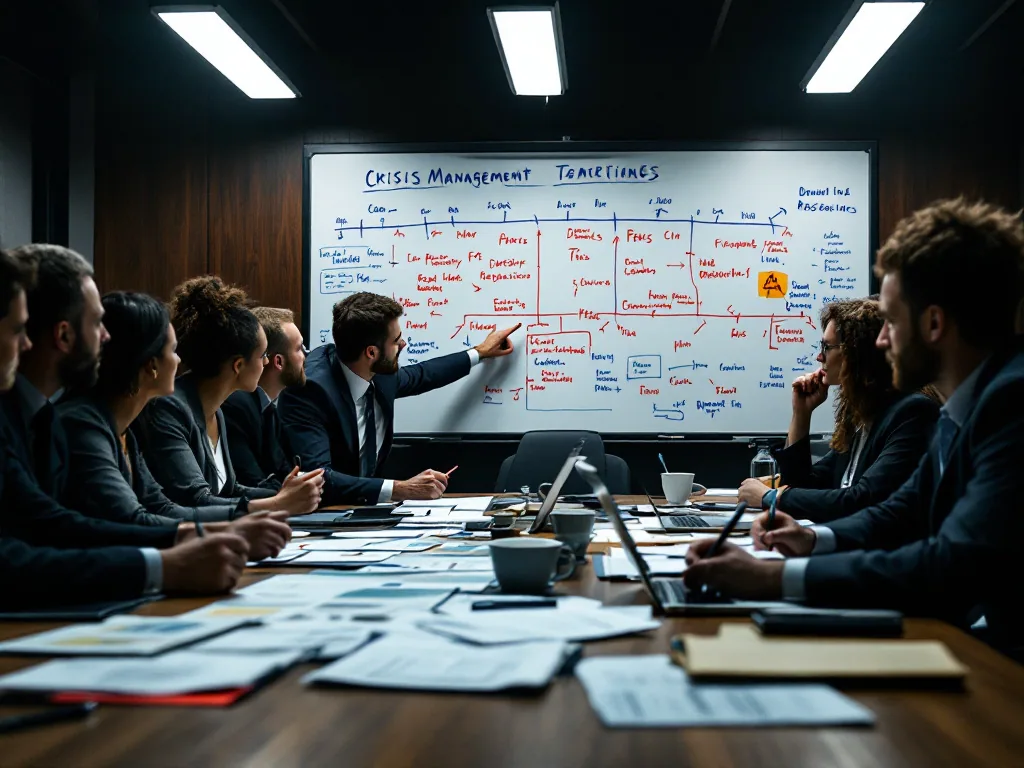 Une équipe réunie autour d&rsquo;un tableau de gestion de crise pendant un exercice sur table.