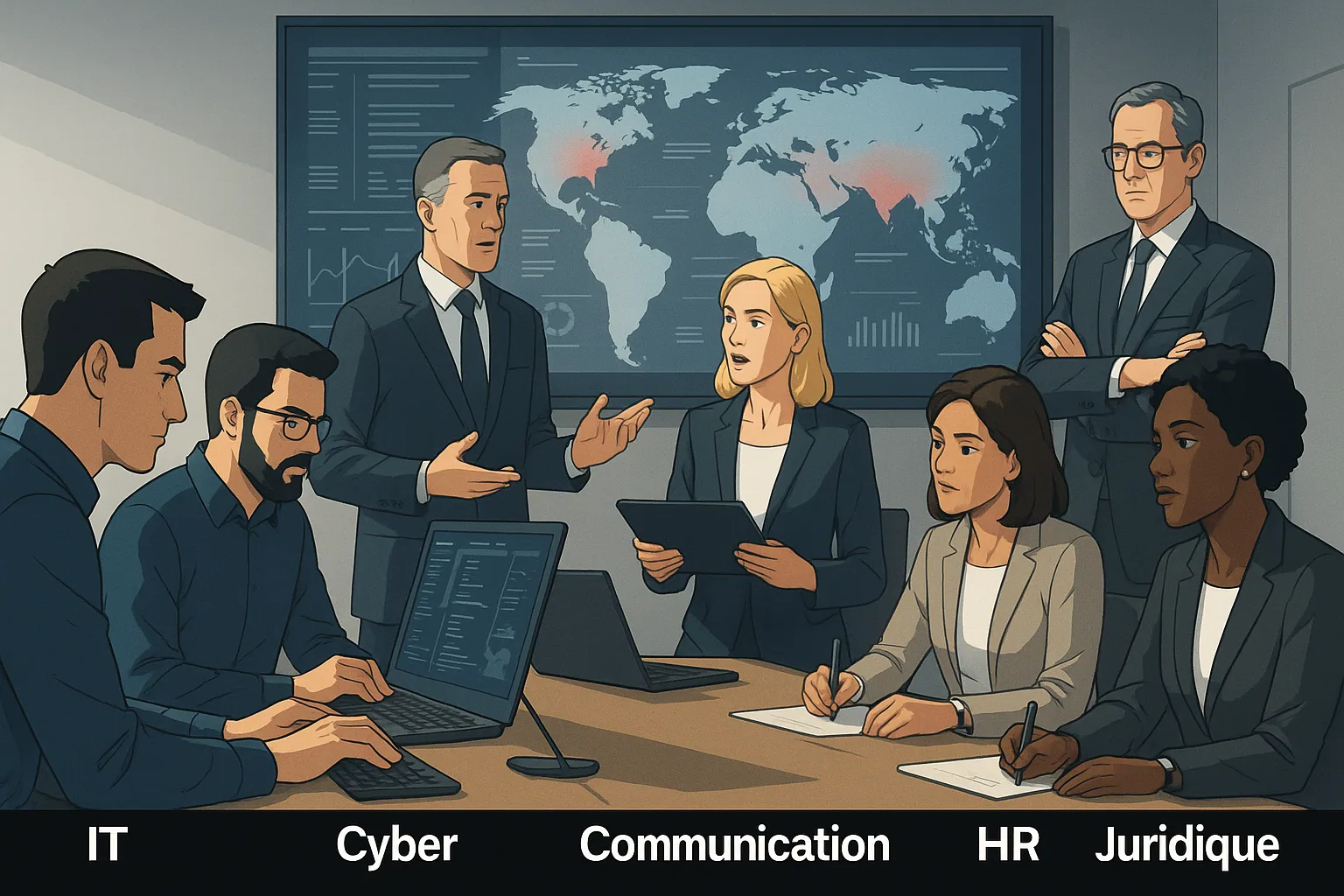 Une équipe pluridisciplinaire réunie : IT, Cyber, Communication, RH et Juridique.