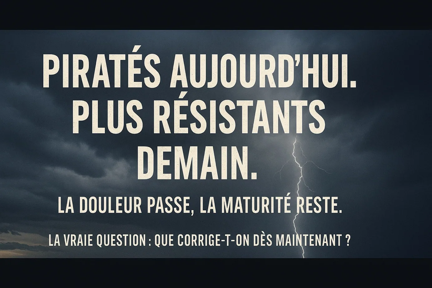 Visuel « Piratés aujourd’hui, plus résistants demain — la douleur passe, la maturité reste ».