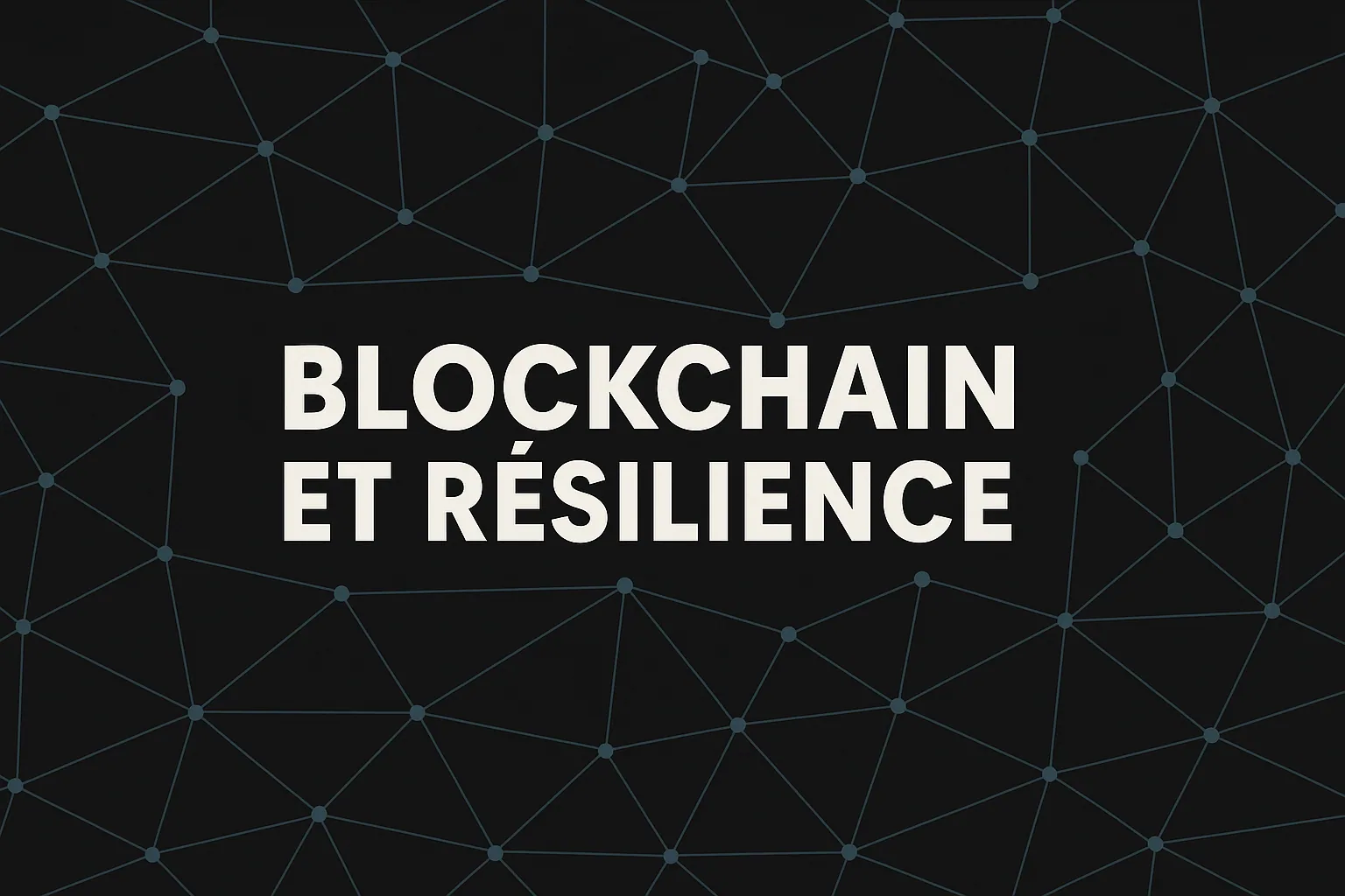 Visuel de titre « Blockchain et résilience », sur fond de réseau de nœuds.