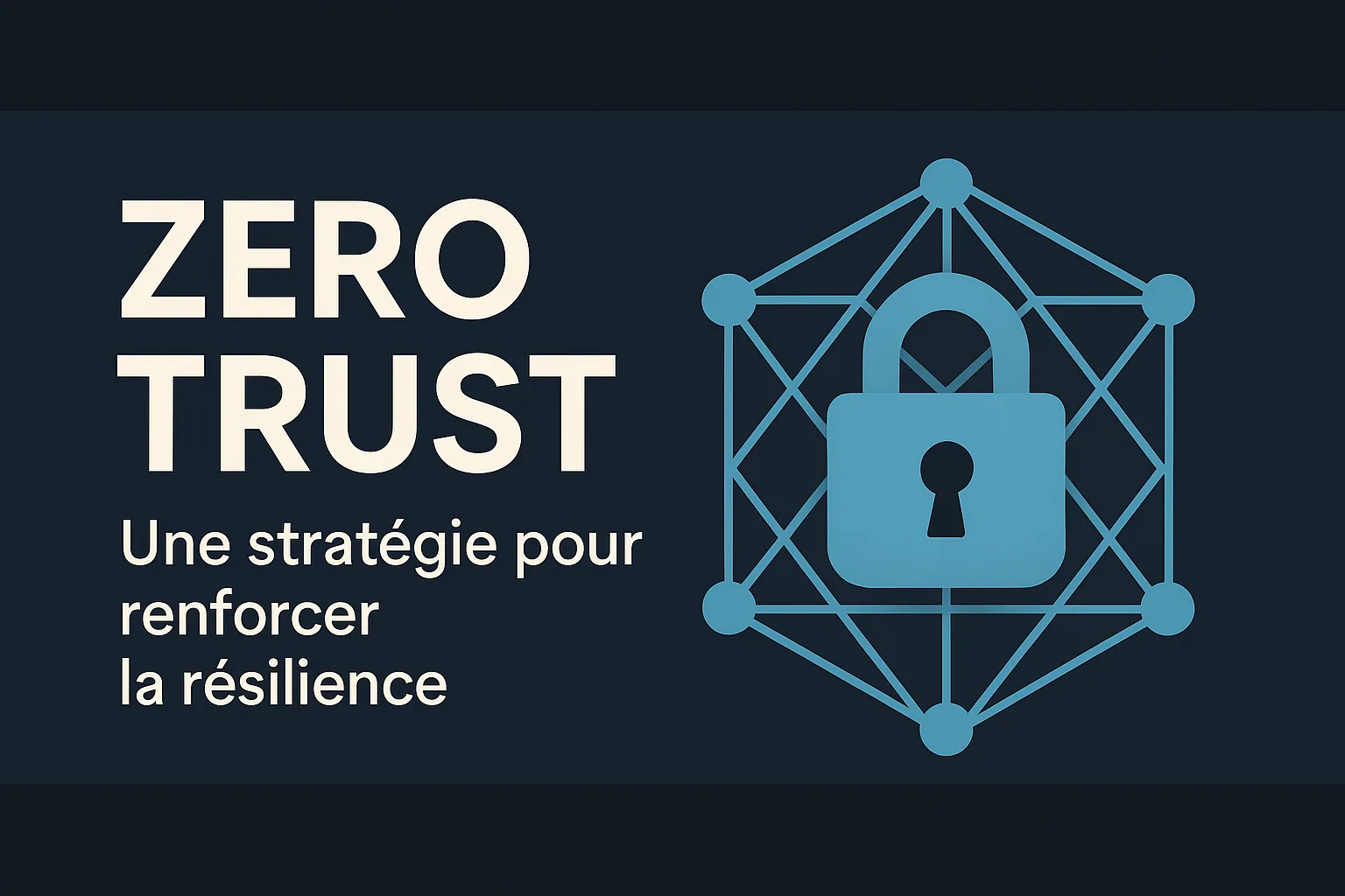 Visuel de titre « Zero Trust : une stratégie pour renforcer la résilience », cadenas au centre d&rsquo;un maillage.