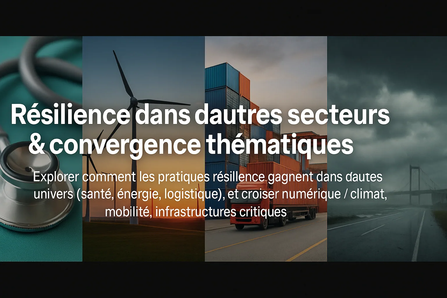 Visuel de titre « Résilience dans d&rsquo;autres secteurs et convergences thématiques » : santé, énergie, logistique, infrastructures critiques.