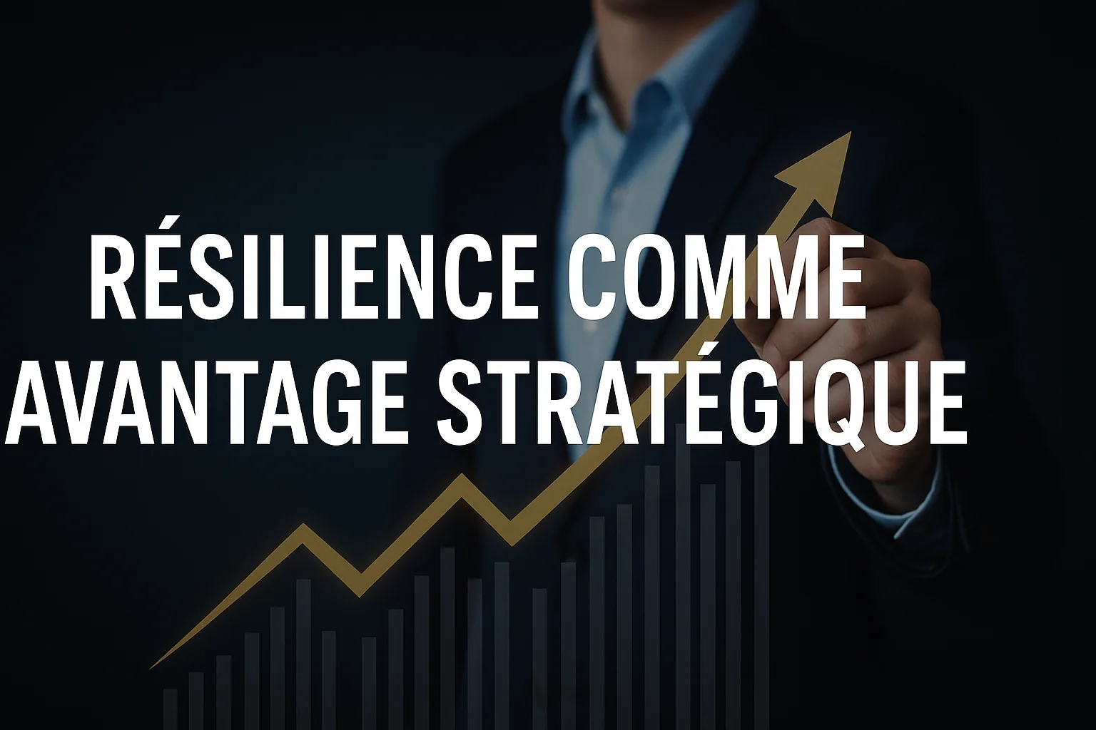Visuel de titre « La résilience comme avantage stratégique », courbe ascendante sur fond d’histogramme.