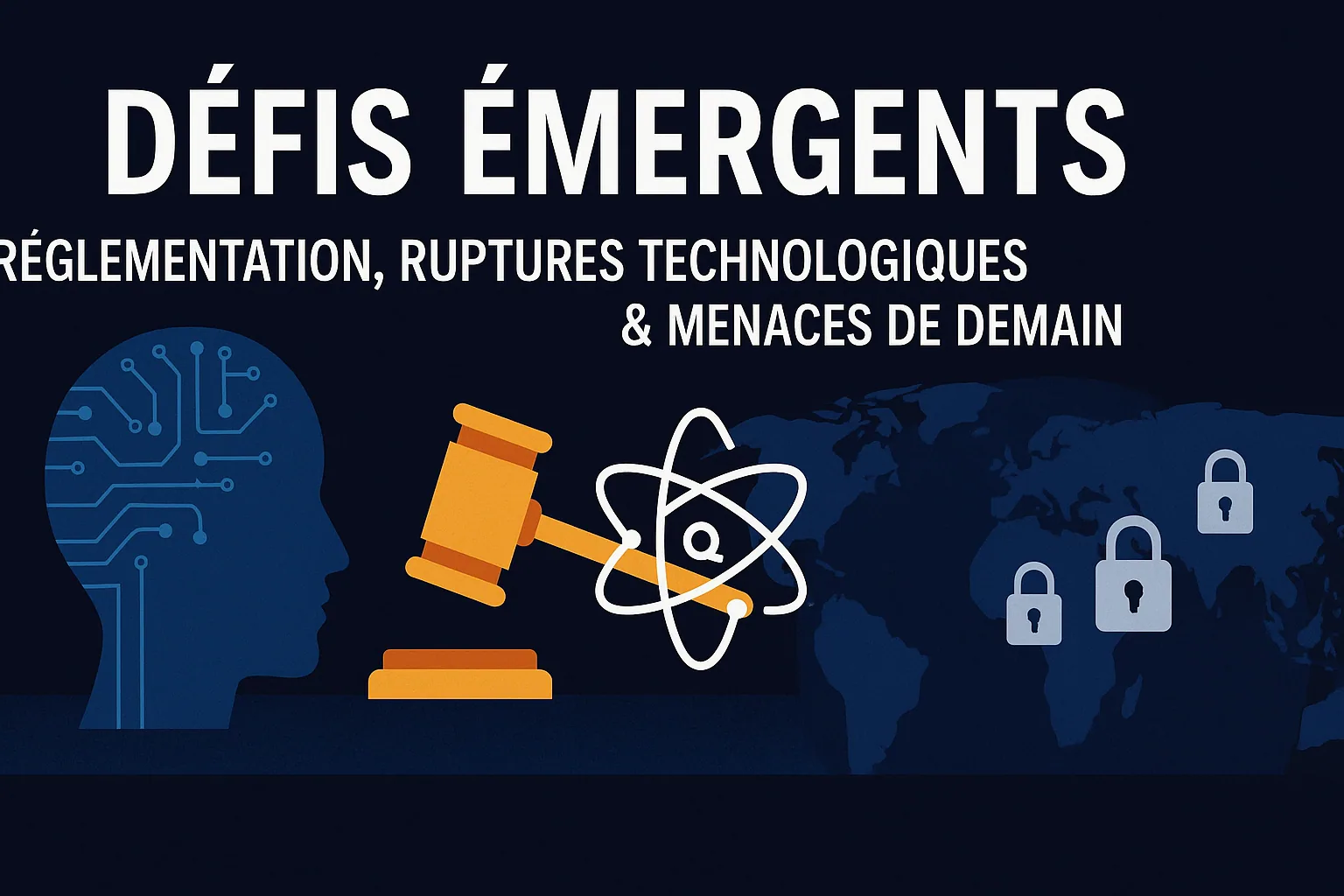 Visuel de titre « Défis émergents : réglementation, ruptures technologiques et menaces de demain ».