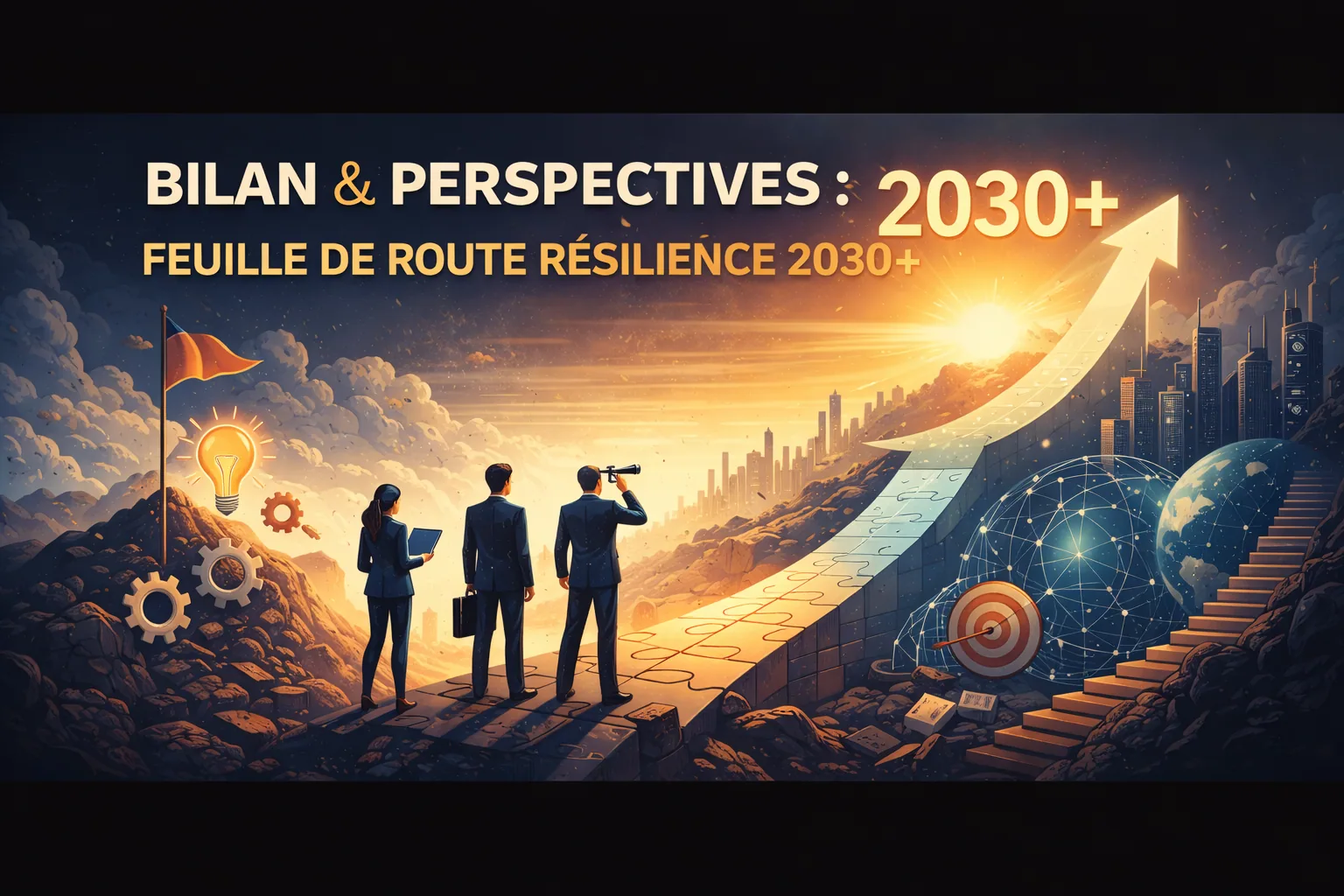 Visuel de titre « Bilan et perspectives : feuille de route résilience 2030+ ».